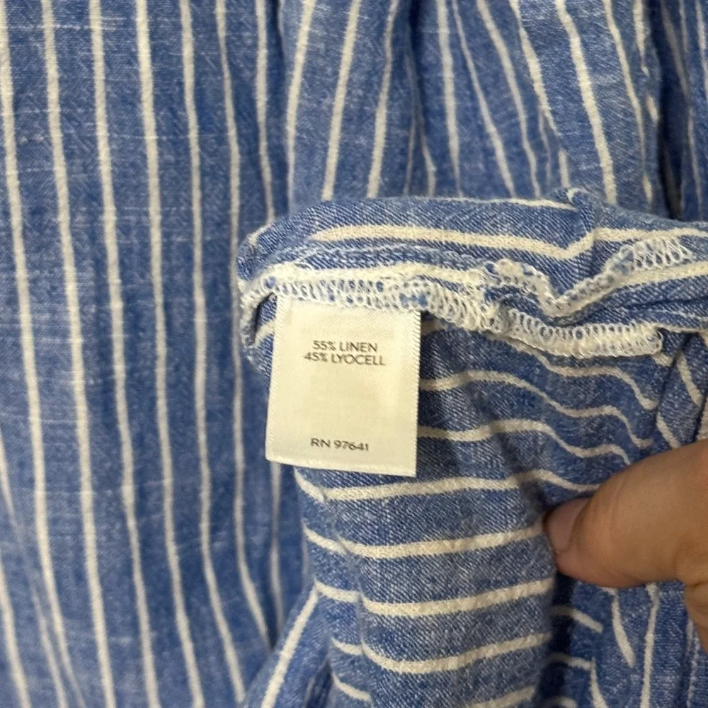 J. Jill Linen Button Down Shirt Dress Size Large Striped Midi Blue Beach - Picture 7 of 7